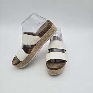Brash Sandals Womens 8 White Slip On Leather Espadrilles Platform Shoes Twin